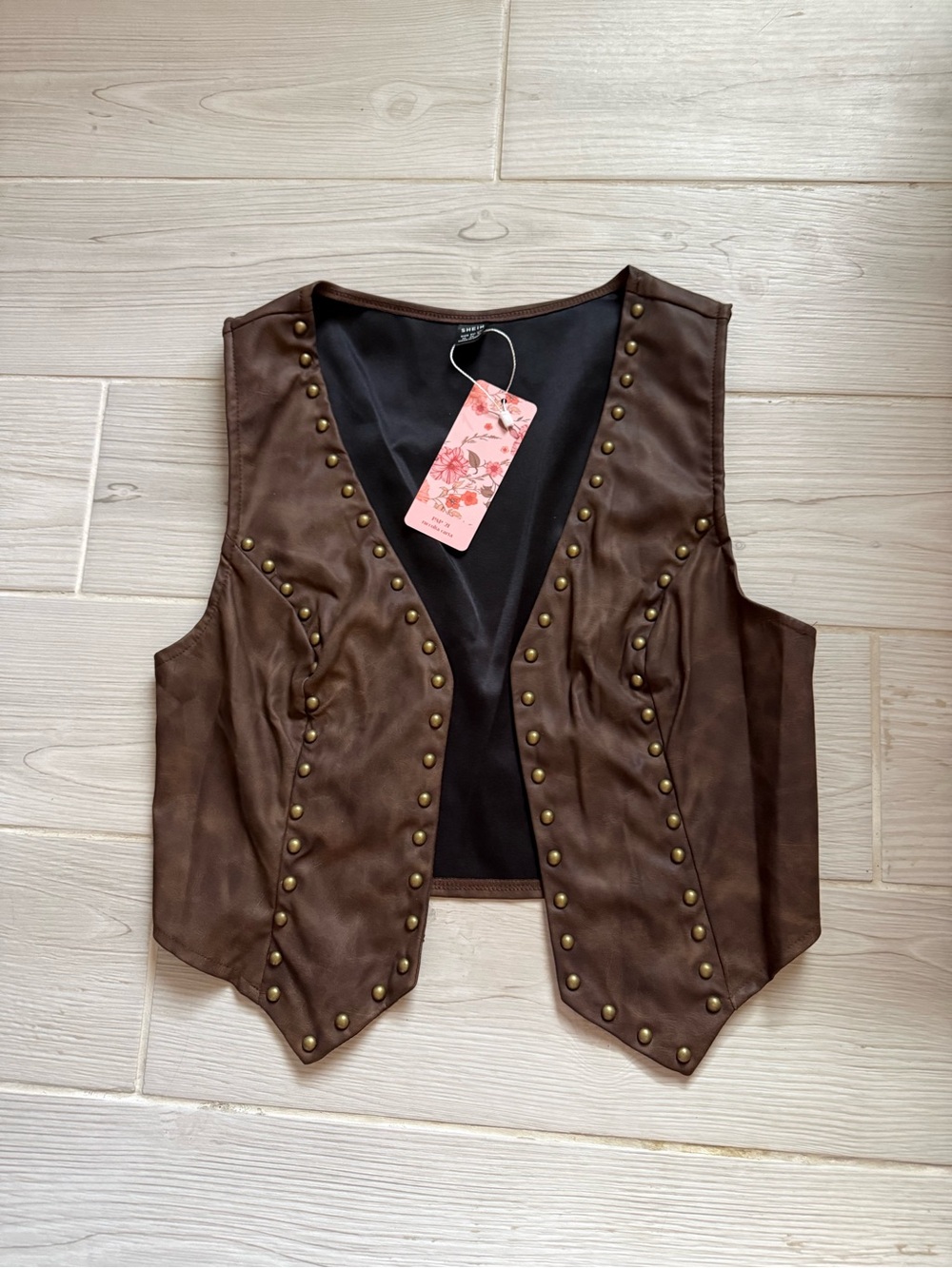 NWT Brown Faux Leather Studded Vest